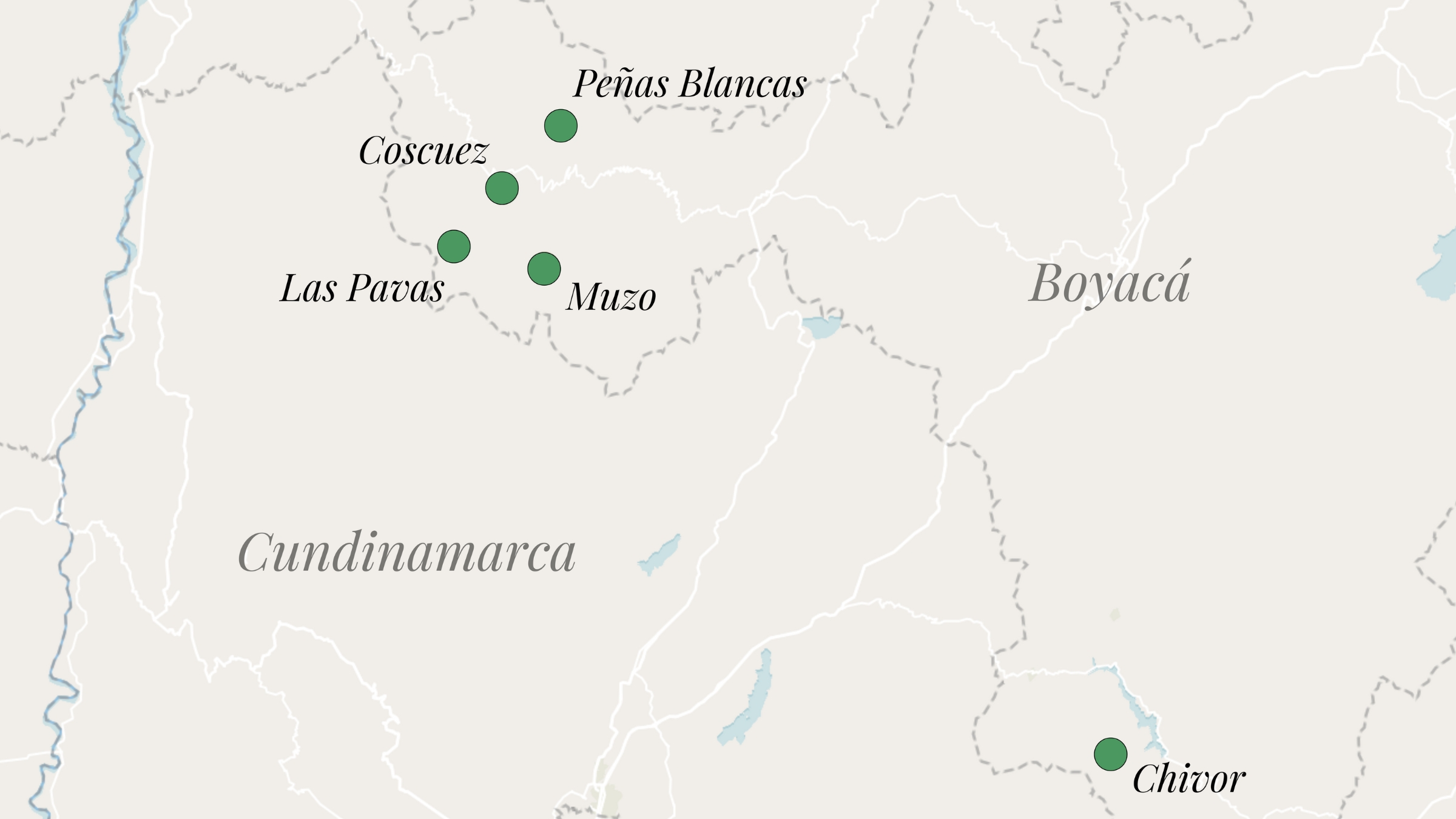 Carte des principales mines d'émeraudes colombiennes