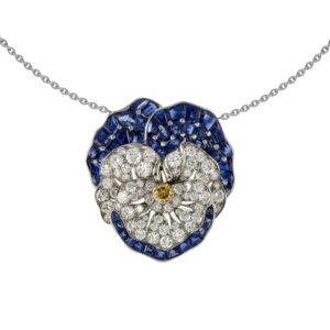 Sapphire and Diamond ‘Pansy’ Pendant Brooch