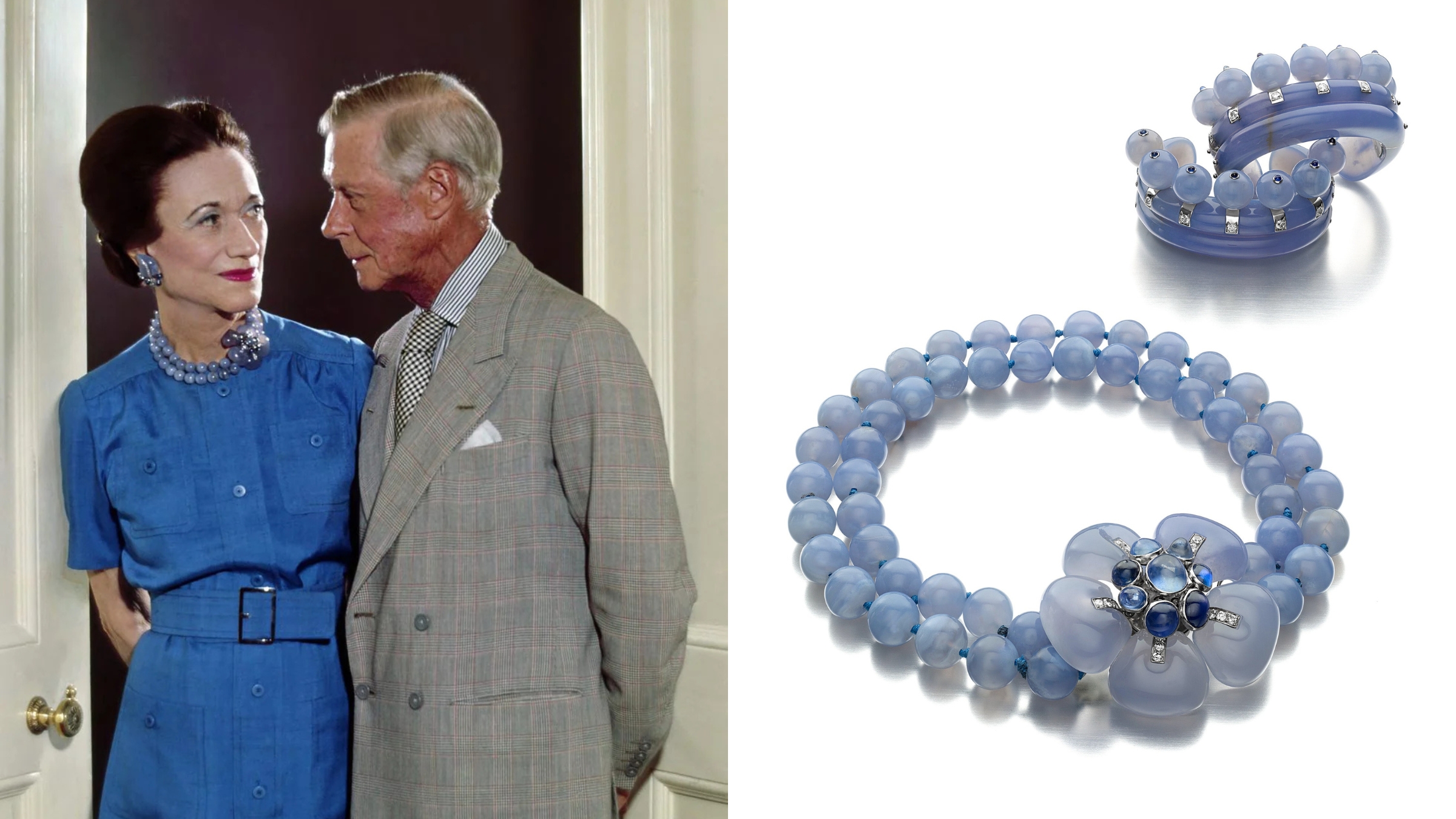 Wallis Simpson wearing a chalcedony set by Suzanne Belperron